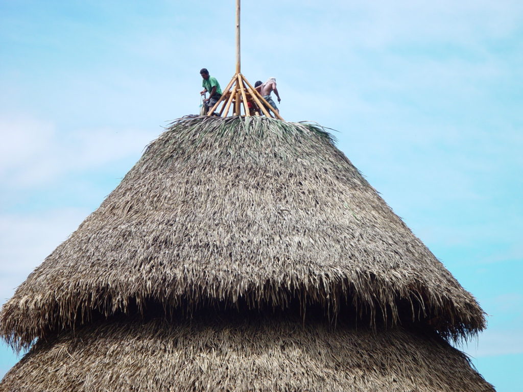 The Ethnical wooden structure with the Palm Leaves roofing of the biggest Rancho of the Osa Peninsula