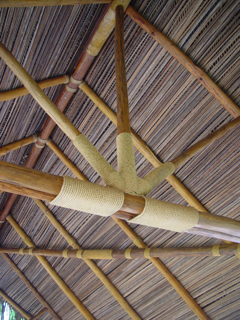 An Ethnical Style Wooden Structure built using natural round poles and leaves of a local Palm, by Rarewood in Puerto Jimenez