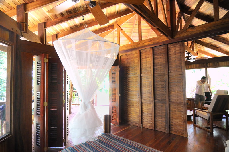 Interior of a Rainforest lodge with Sliding Wall Built by Rarewood General Contractor in Puerto Jimenez Osa Peninsula