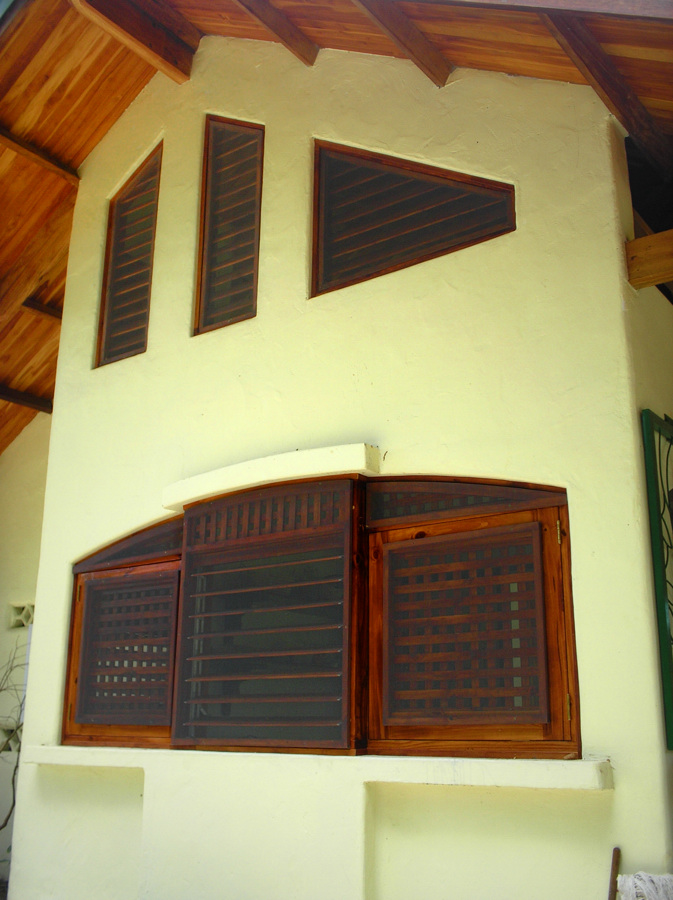 Moveable and Fixed Louverd Windows for a Beach House Local Trasportation Vehicle in the Golfo Dulce Built by Rarewood General Contractor in Puerto Jimenez Osa Peninsula