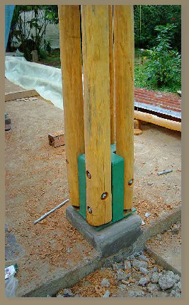 Concrete to Wood Column Iron Connection Element that allow transfer the resistance of the base to the wooden Column without creating weak points in the structure